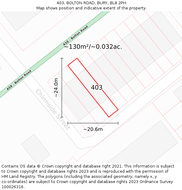 403, BOLTON ROAD, BURY, BL8 2PH: Plot and title map