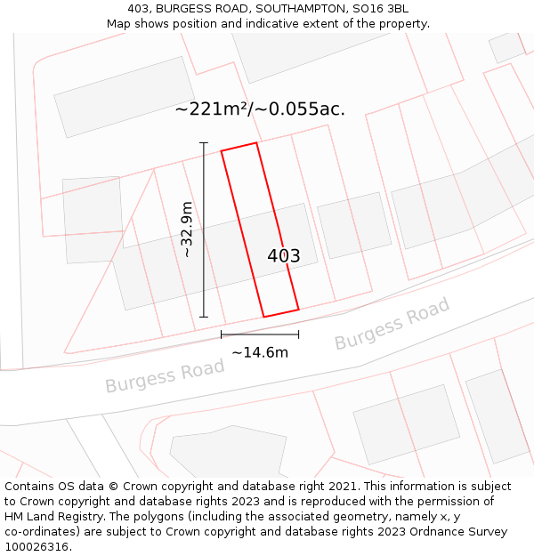 403, BURGESS ROAD, SOUTHAMPTON, SO16 3BL: Plot and title map
