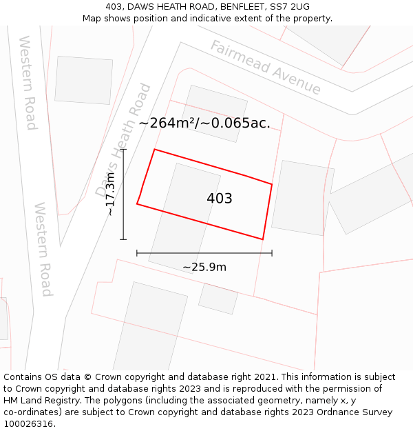 403, DAWS HEATH ROAD, BENFLEET, SS7 2UG: Plot and title map