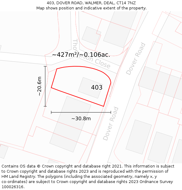 403, DOVER ROAD, WALMER, DEAL, CT14 7NZ: Plot and title map