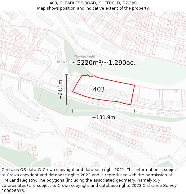 403, GLEADLESS ROAD, SHEFFIELD, S2 3AR: Plot and title map