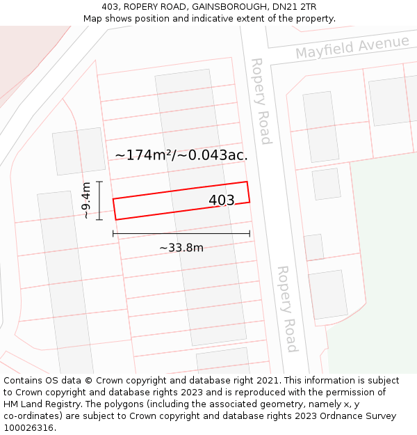 403, ROPERY ROAD, GAINSBOROUGH, DN21 2TR: Plot and title map