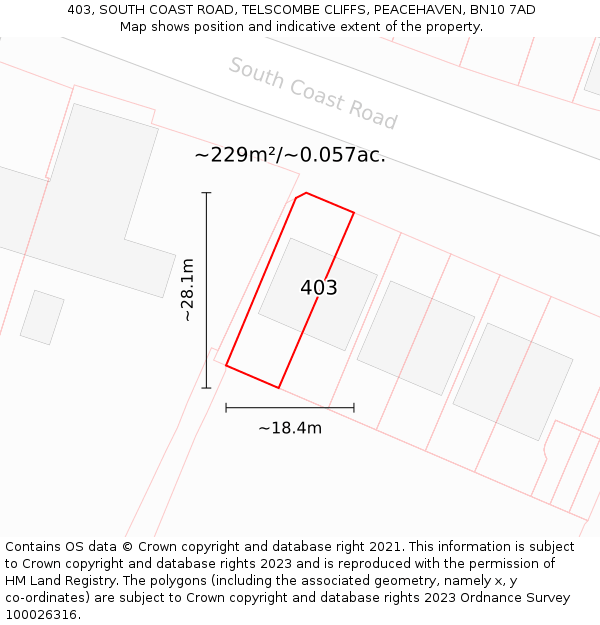 403, SOUTH COAST ROAD, TELSCOMBE CLIFFS, PEACEHAVEN, BN10 7AD: Plot and title map