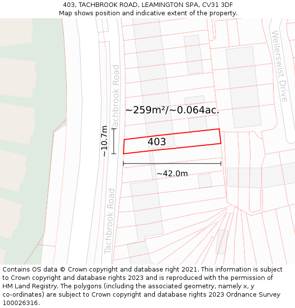 403, TACHBROOK ROAD, LEAMINGTON SPA, CV31 3DF: Plot and title map