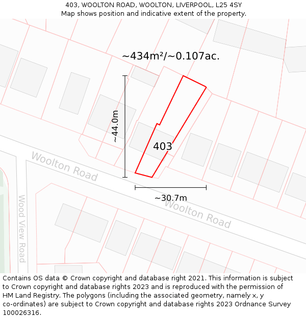 403, WOOLTON ROAD, WOOLTON, LIVERPOOL, L25 4SY: Plot and title map