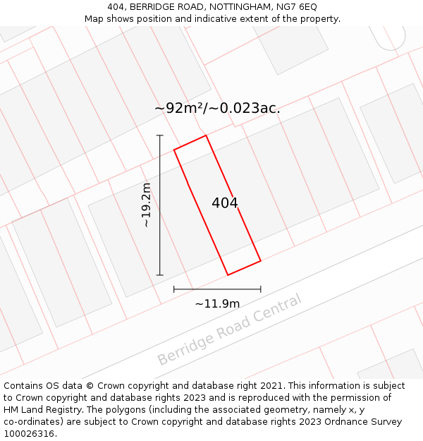 404, BERRIDGE ROAD, NOTTINGHAM, NG7 6EQ: Plot and title map