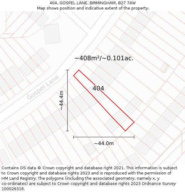 404, GOSPEL LANE, BIRMINGHAM, B27 7AW: Plot and title map