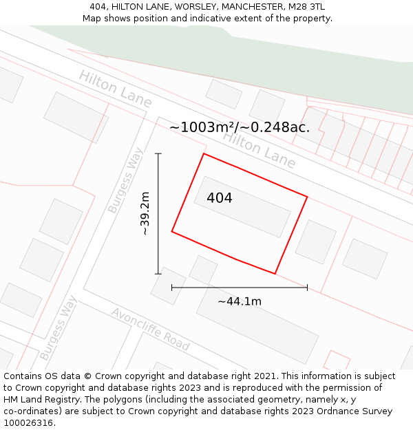404, HILTON LANE, WORSLEY, MANCHESTER, M28 3TL: Plot and title map