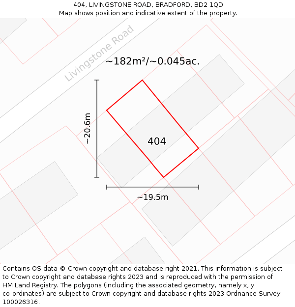 404, LIVINGSTONE ROAD, BRADFORD, BD2 1QD: Plot and title map