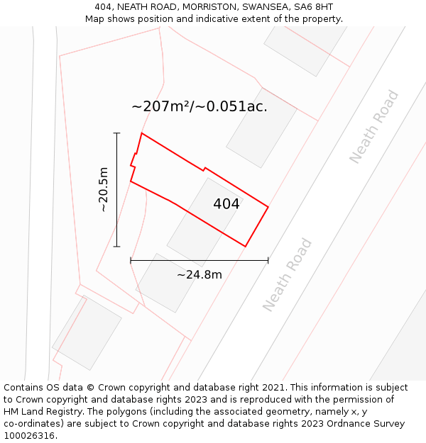 404, NEATH ROAD, MORRISTON, SWANSEA, SA6 8HT: Plot and title map