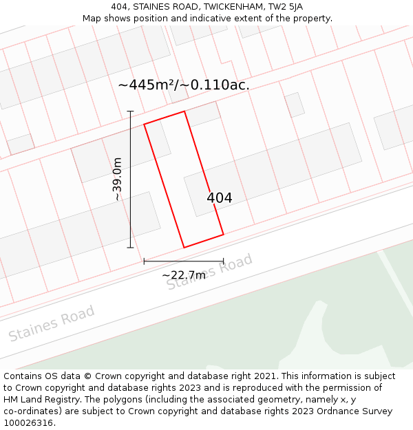 404, STAINES ROAD, TWICKENHAM, TW2 5JA: Plot and title map