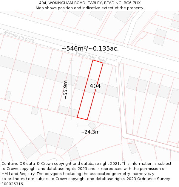 404, WOKINGHAM ROAD, EARLEY, READING, RG6 7HX: Plot and title map