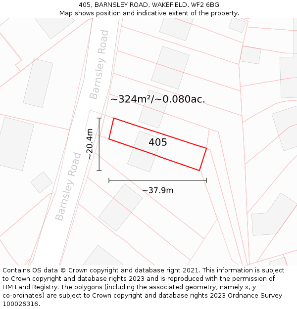 405, BARNSLEY ROAD, WAKEFIELD, WF2 6BG: Plot and title map