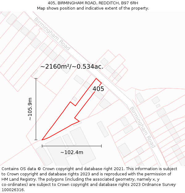 405, BIRMINGHAM ROAD, REDDITCH, B97 6RH: Plot and title map