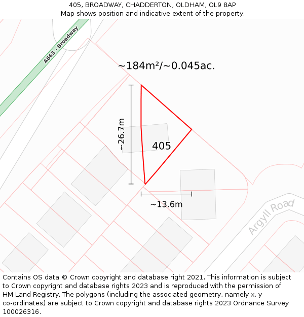 405, BROADWAY, CHADDERTON, OLDHAM, OL9 8AP: Plot and title map