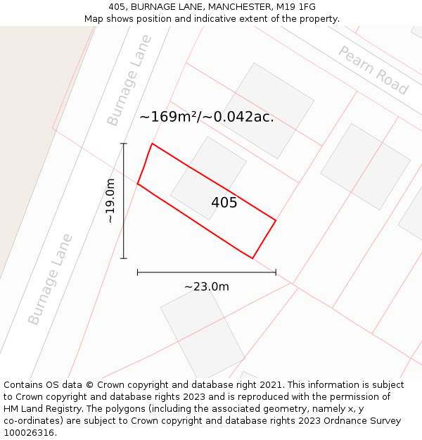 405, BURNAGE LANE, MANCHESTER, M19 1FG: Plot and title map