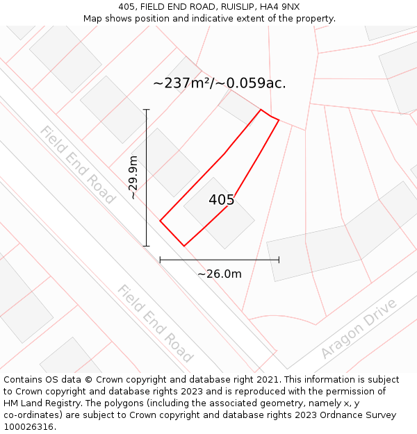 405, FIELD END ROAD, RUISLIP, HA4 9NX: Plot and title map