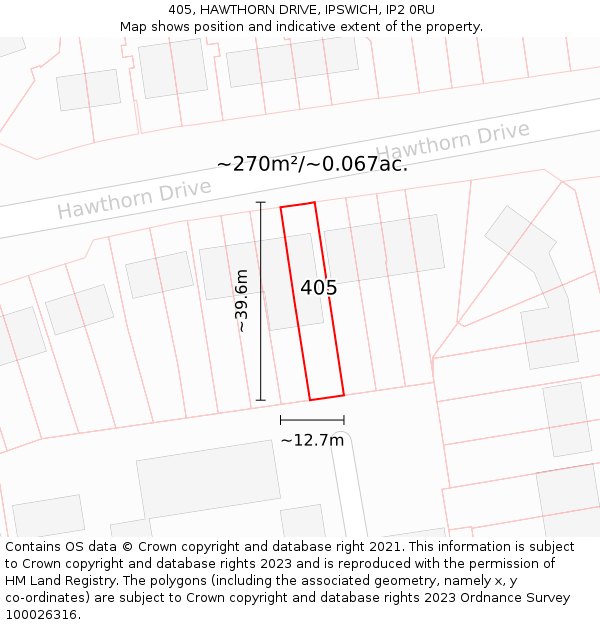 405, HAWTHORN DRIVE, IPSWICH, IP2 0RU: Plot and title map
