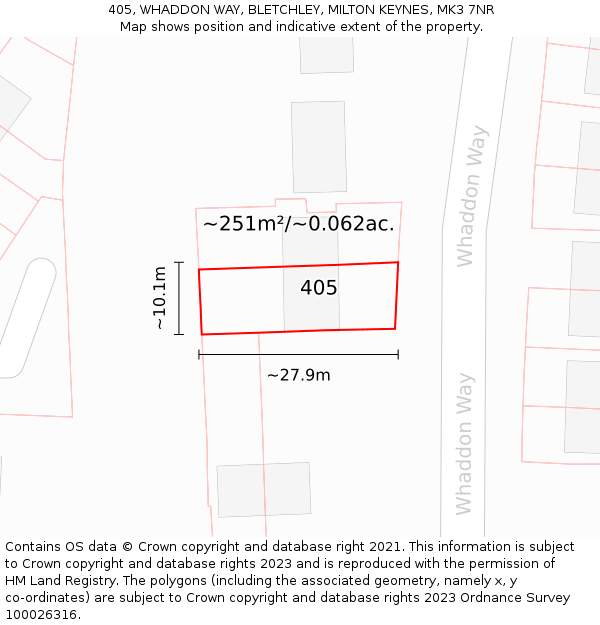 405, WHADDON WAY, BLETCHLEY, MILTON KEYNES, MK3 7NR: Plot and title map