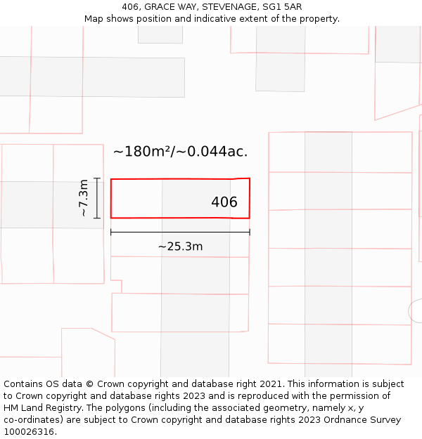 406, GRACE WAY, STEVENAGE, SG1 5AR: Plot and title map
