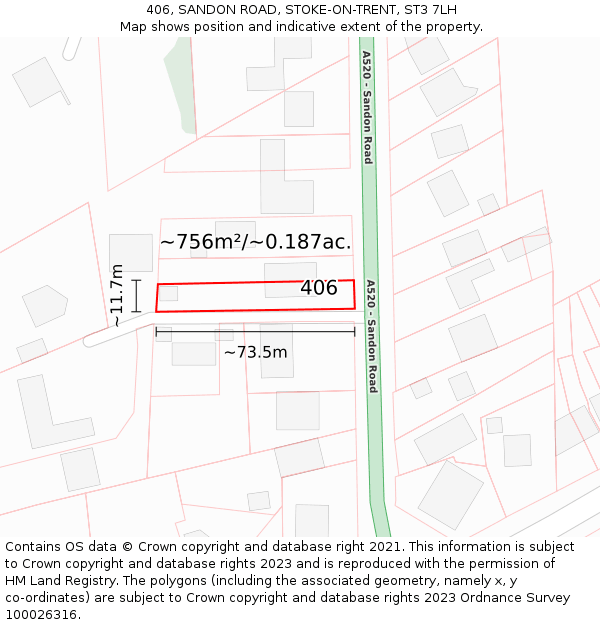 406, SANDON ROAD, STOKE-ON-TRENT, ST3 7LH: Plot and title map