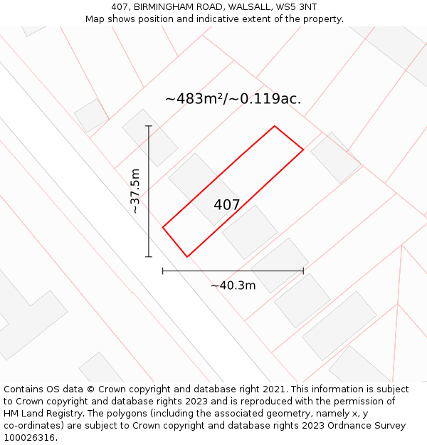 407, BIRMINGHAM ROAD, WALSALL, WS5 3NT: Plot and title map