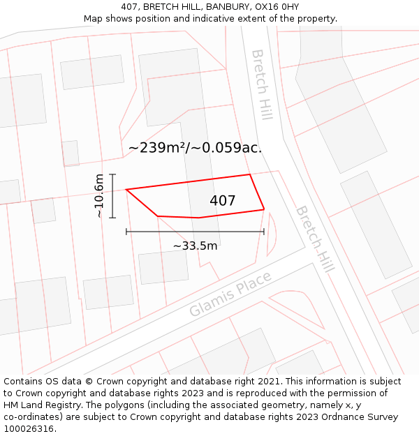 407, BRETCH HILL, BANBURY, OX16 0HY: Plot and title map