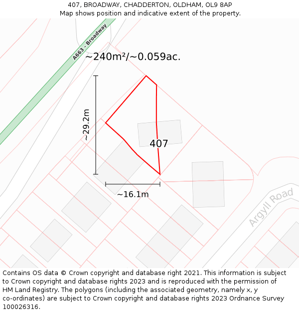 407, BROADWAY, CHADDERTON, OLDHAM, OL9 8AP: Plot and title map