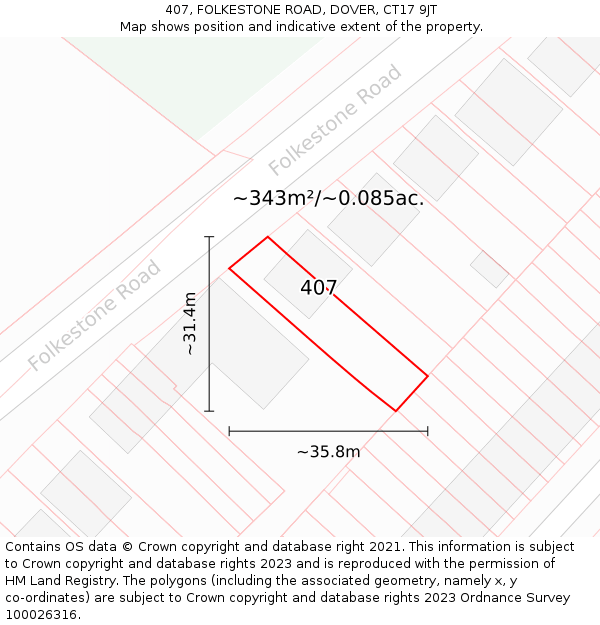 407, FOLKESTONE ROAD, DOVER, CT17 9JT: Plot and title map