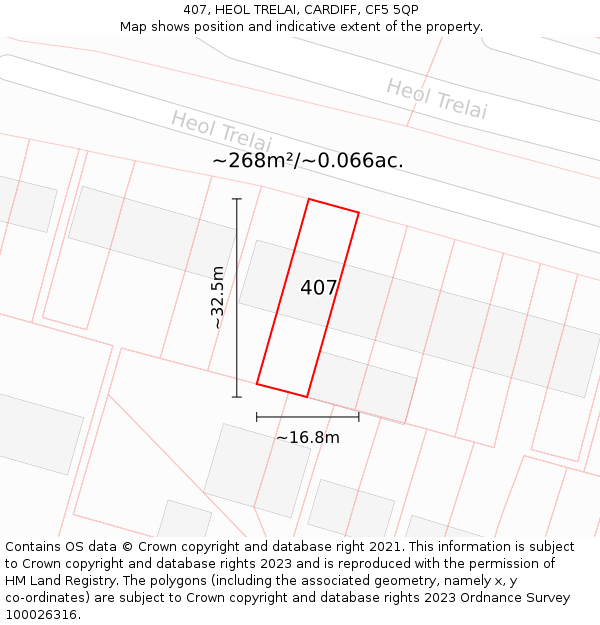 407, HEOL TRELAI, CARDIFF, CF5 5QP: Plot and title map
