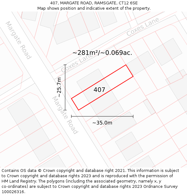 407, MARGATE ROAD, RAMSGATE, CT12 6SE: Plot and title map