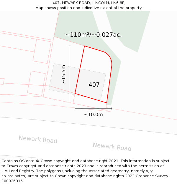 407, NEWARK ROAD, LINCOLN, LN6 8RJ: Plot and title map