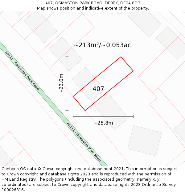 407, OSMASTON PARK ROAD, DERBY, DE24 8DB: Plot and title map