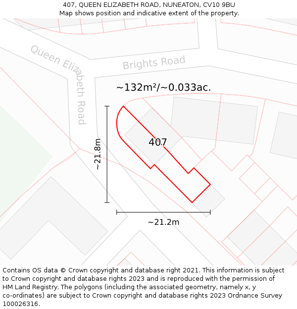 407, QUEEN ELIZABETH ROAD, NUNEATON, CV10 9BU: Plot and title map