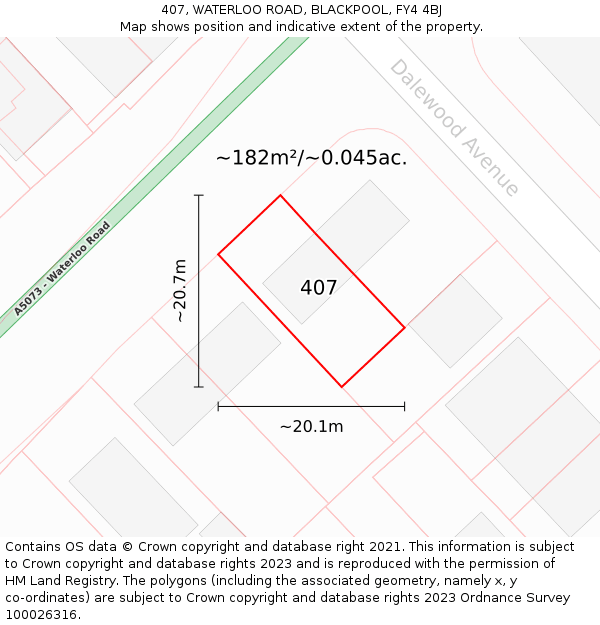 407, WATERLOO ROAD, BLACKPOOL, FY4 4BJ: Plot and title map