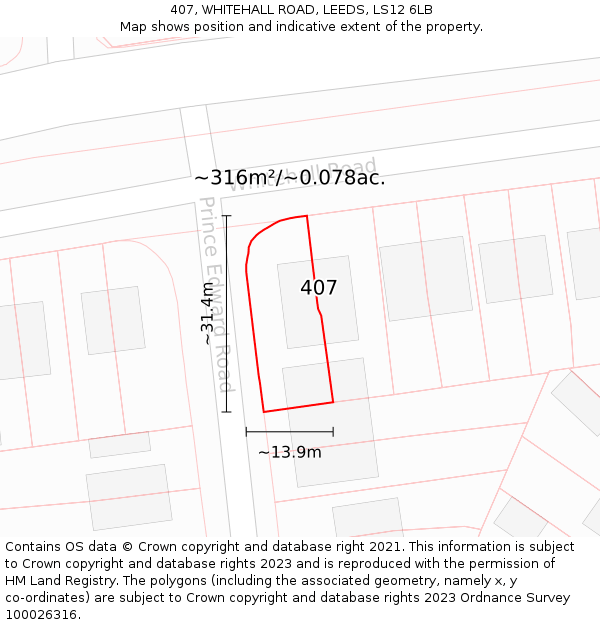 407, WHITEHALL ROAD, LEEDS, LS12 6LB: Plot and title map