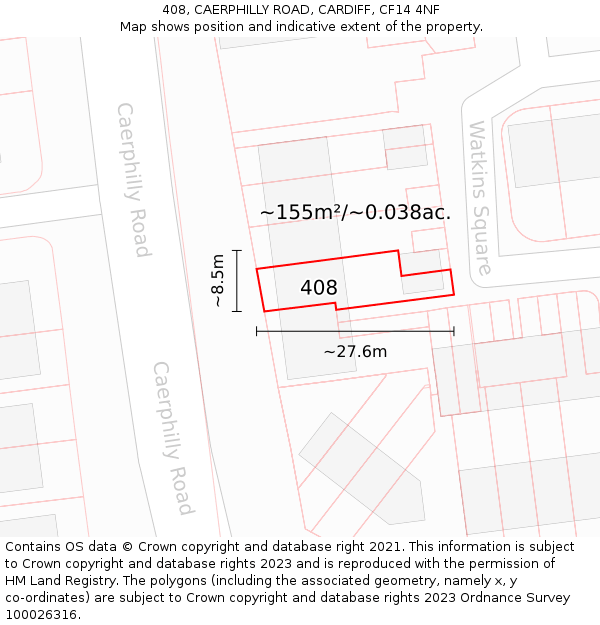 408, CAERPHILLY ROAD, CARDIFF, CF14 4NF: Plot and title map