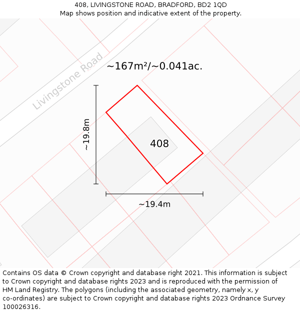 408, LIVINGSTONE ROAD, BRADFORD, BD2 1QD: Plot and title map