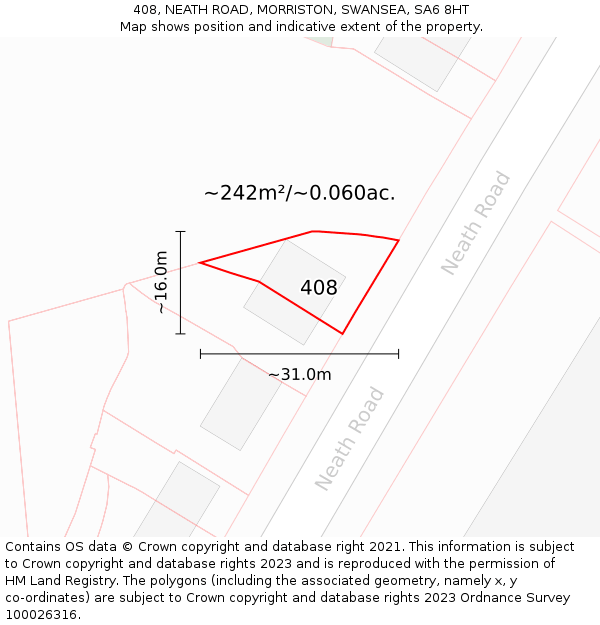 408, NEATH ROAD, MORRISTON, SWANSEA, SA6 8HT: Plot and title map