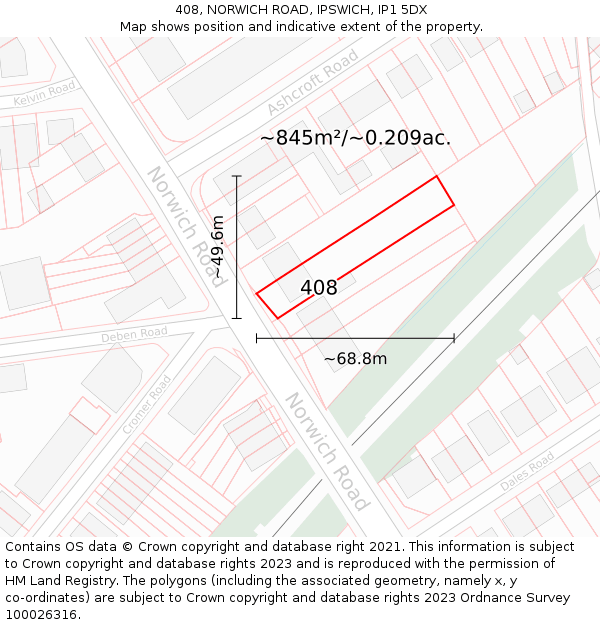 408, NORWICH ROAD, IPSWICH, IP1 5DX: Plot and title map