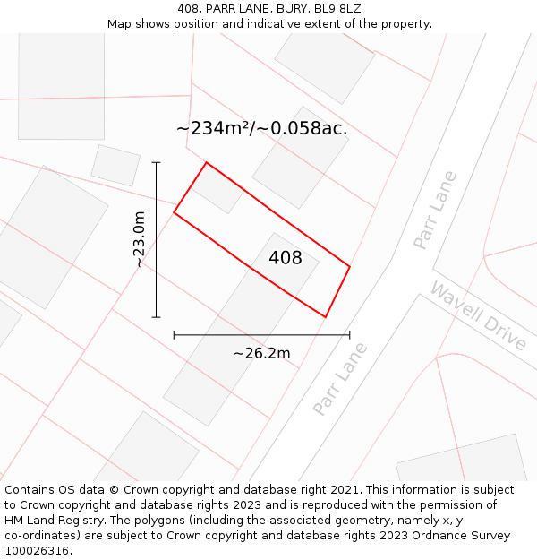 408, PARR LANE, BURY, BL9 8LZ: Plot and title map