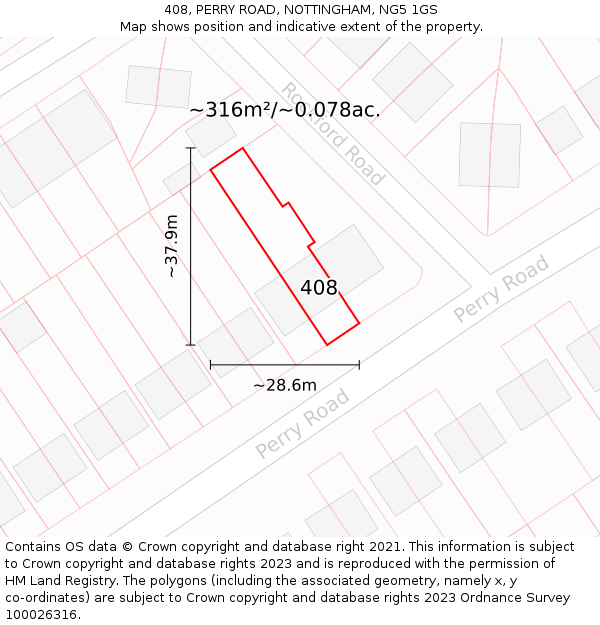 408, PERRY ROAD, NOTTINGHAM, NG5 1GS: Plot and title map