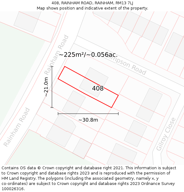 408, RAINHAM ROAD, RAINHAM, RM13 7LJ: Plot and title map