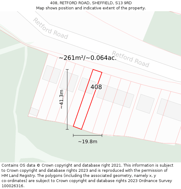 408, RETFORD ROAD, SHEFFIELD, S13 9RD: Plot and title map