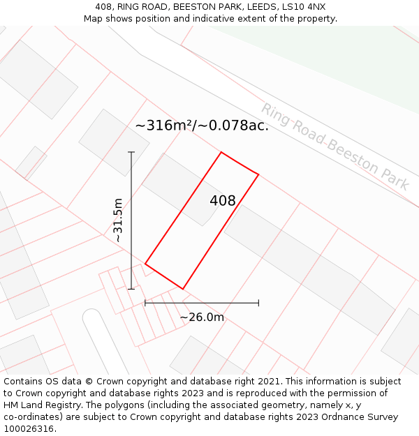 408, RING ROAD, BEESTON PARK, LEEDS, LS10 4NX: Plot and title map