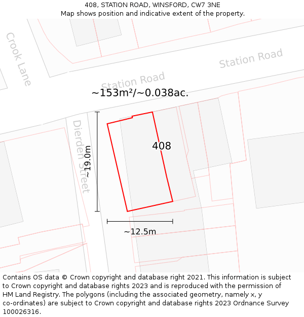 408, STATION ROAD, WINSFORD, CW7 3NE: Plot and title map
