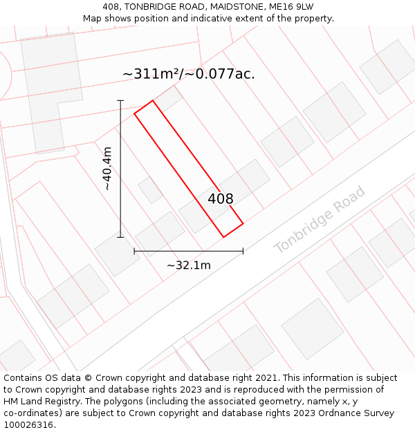 408, TONBRIDGE ROAD, MAIDSTONE, ME16 9LW: Plot and title map