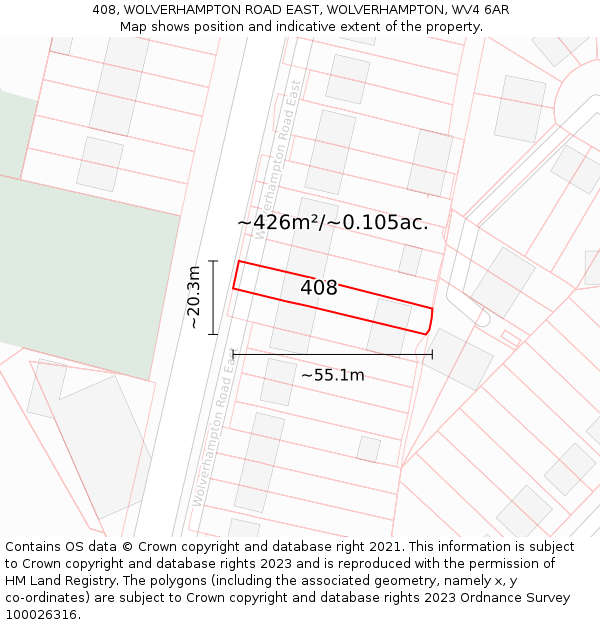 408, WOLVERHAMPTON ROAD EAST, WOLVERHAMPTON, WV4 6AR: Plot and title map
