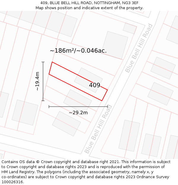 409, BLUE BELL HILL ROAD, NOTTINGHAM, NG3 3EF: Plot and title map