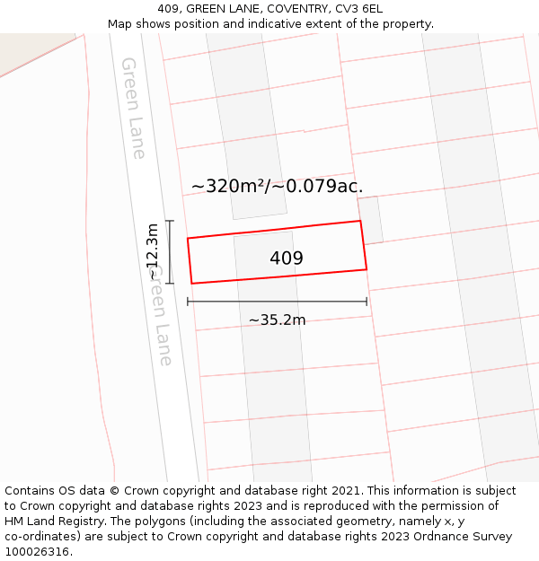 409, GREEN LANE, COVENTRY, CV3 6EL: Plot and title map